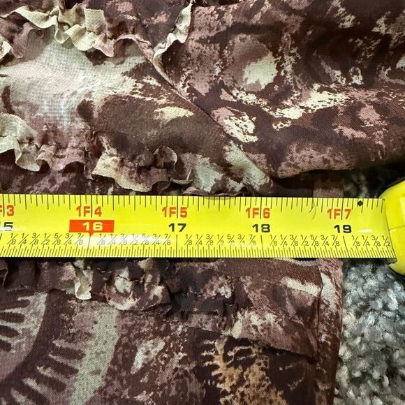 Lloyd Williams Y2K Brown Ruffle CrinkleButton Down Blouse Top S - Picture 5 of 6